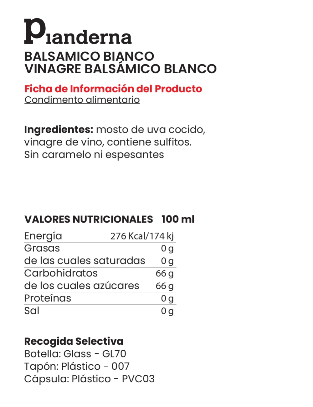 Condimento balsámico blanco